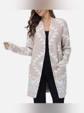 FREY PATTERNED CARDIGAN SWEATER OATMEAL COMBO